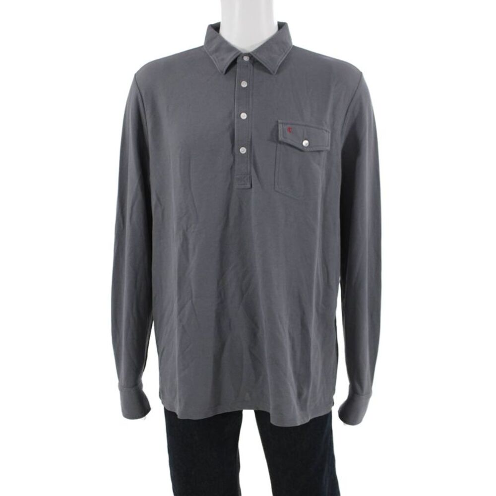 Criquet Mens Cotton Collar Long Sleeve Polo Shirt Dark Gray Size XL